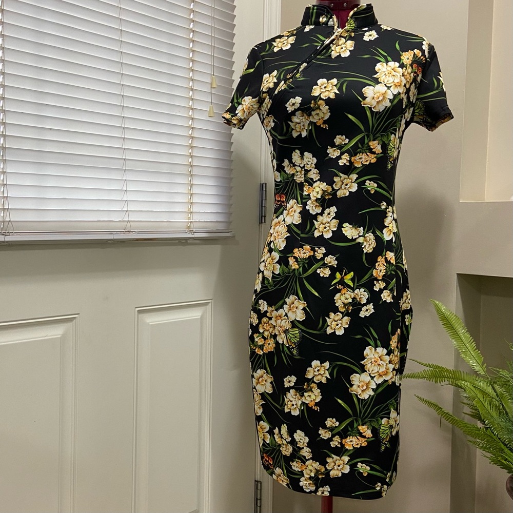 Floral Black Midi Dress